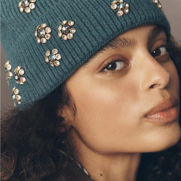 Anthropologie New One Size Embellished Teal Beanie main image 6